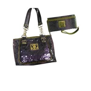 VTG. Y2K Miss Tina “Taste of Couture” quilted Snakeskin print Bag & Wallet.